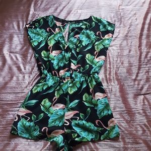Tropical Flamingo Print Romper/Jumpsuit